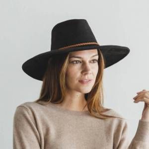 NEW QUEENS INC wide brim suede panama hat in black